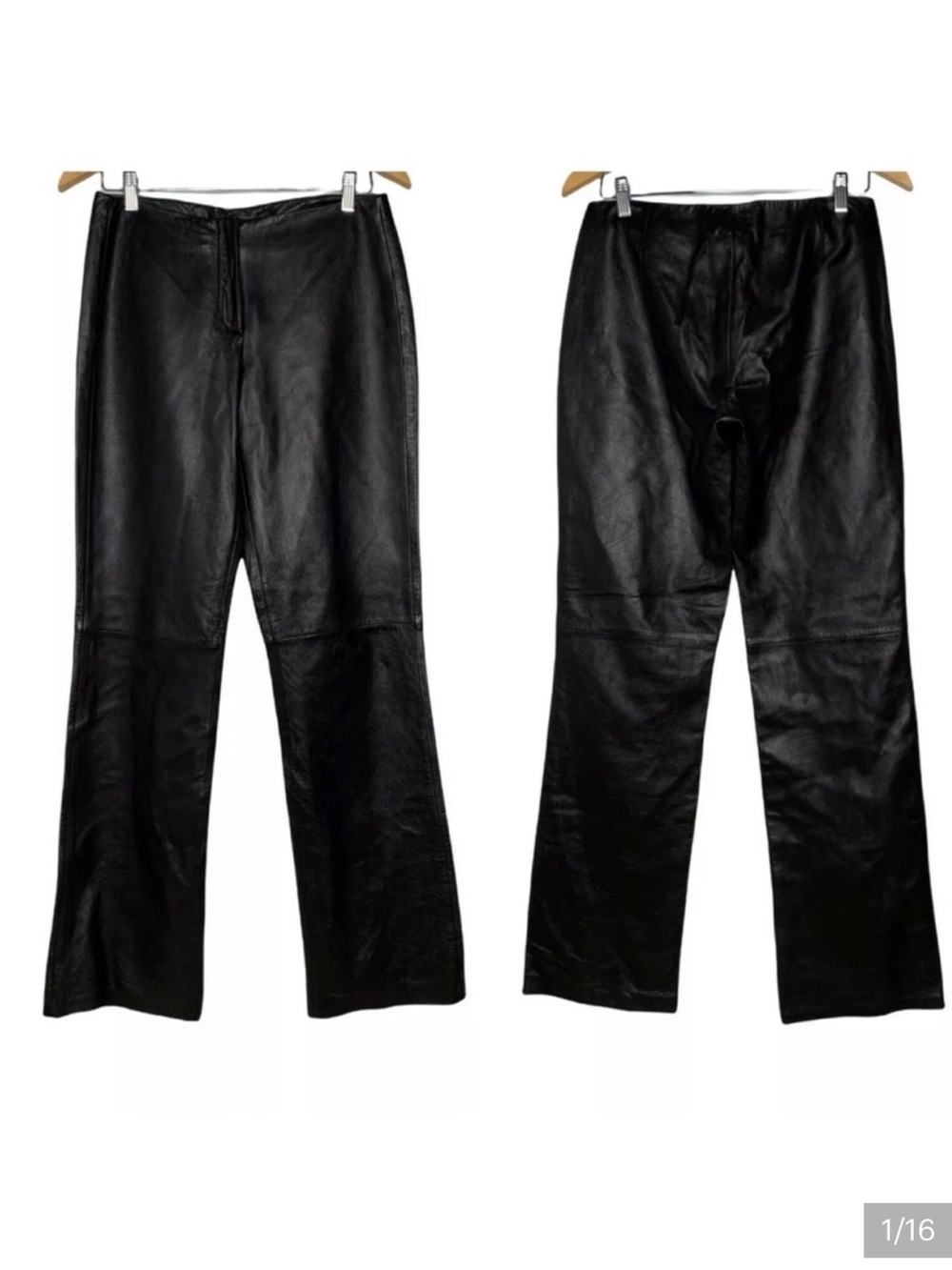 ✅ DKNY Woman’s 100% Leather Black Mid Rise Bootcut Pants Size 2 EUC